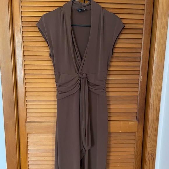 BCBG Brown Faux Wrap Midi Dress - Picture 2 of 3
